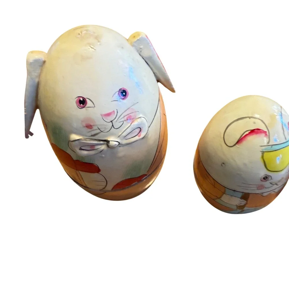 Vintage Wooden Bunny Nesting Dolls Set 5 Piece Easter Rabbit Egg READMulticolor